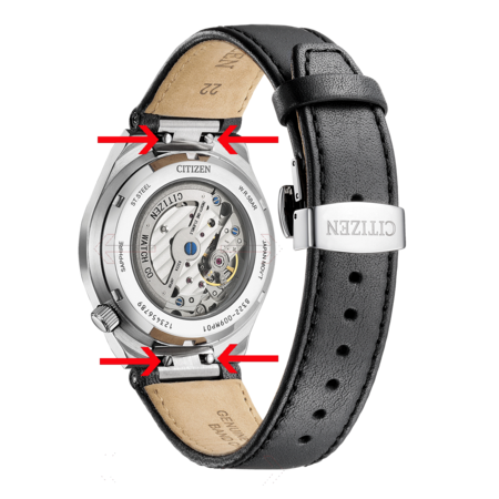 Citizen watch back with strap attachment points and brand details.