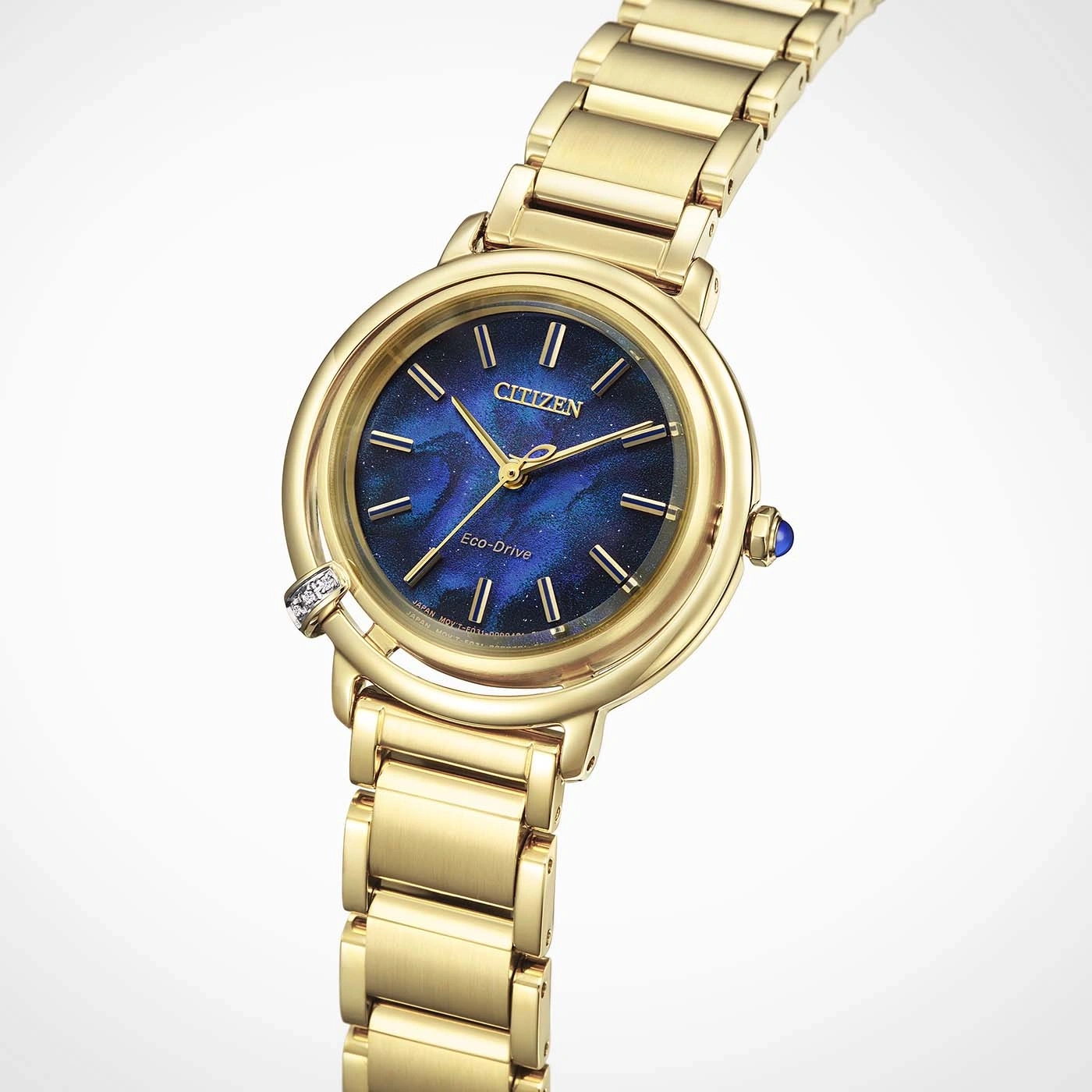 Gold Citizen watch with a blue face and a gold band.