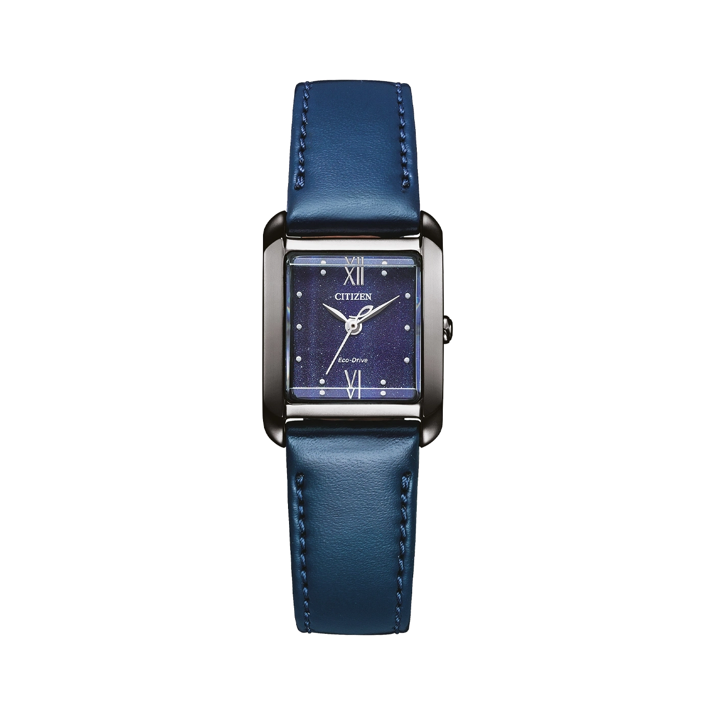Citizen watch with a blue strap and a starry dial, elegant design.