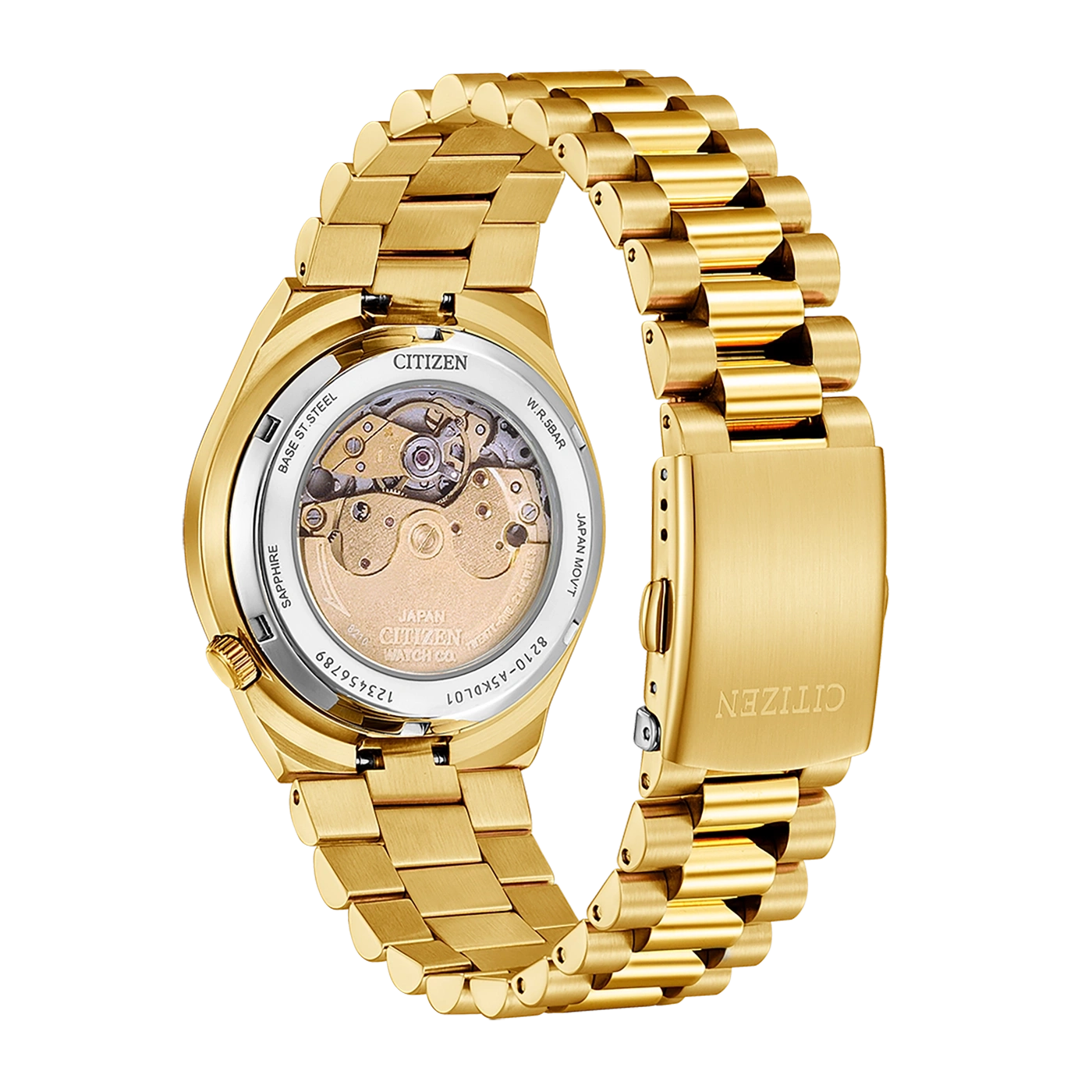 Citizen watch, gold, sapphire, automatic, Japanese movement, 5 bar water resistance