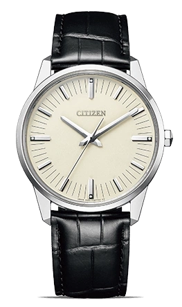 Citizen watch with a cream face and black leather strap