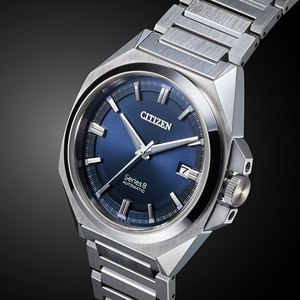 Citizen Series 8 automatic watch with blue dial and steel bracelet
