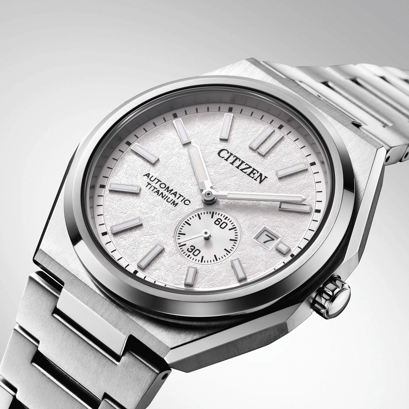 Citizen watch, silver, automatic, titanium, with date display and subdial