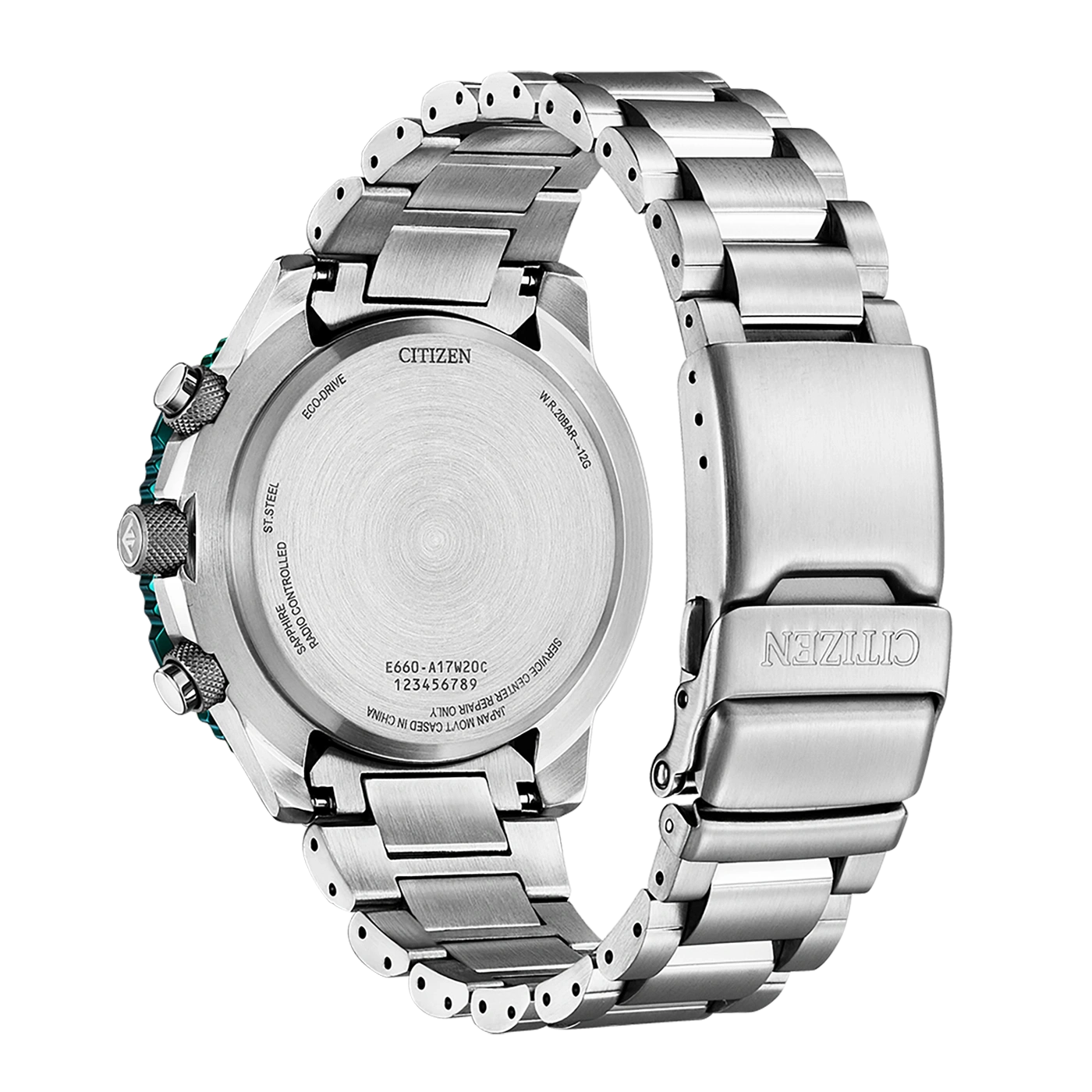 Citizen watch back, stainless steel, Eco-Drive, radio controlled, sapphire glass