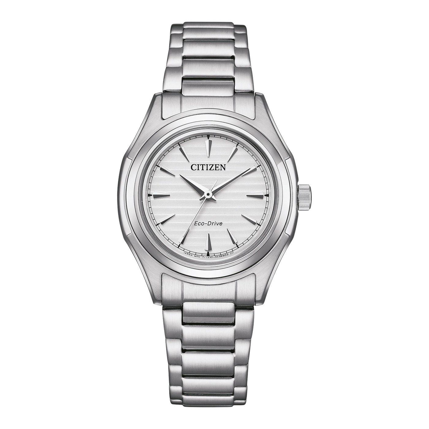 Citizen Eco-Drive watch with a silver band and face, elegant design.