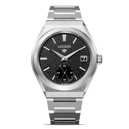 Citizen-Uhr mit schwarzem Zifferblatt und silbernem Armband