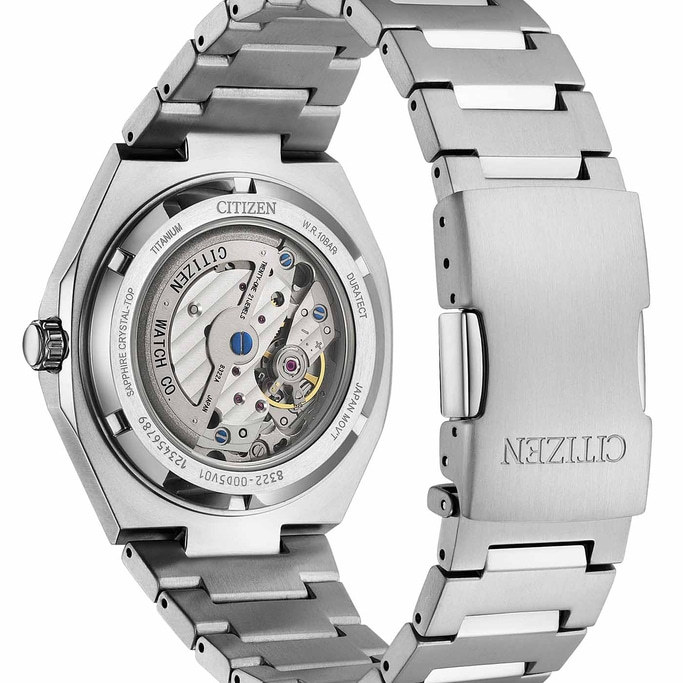 Citizen watch back with titanium and sapphire crystal top.