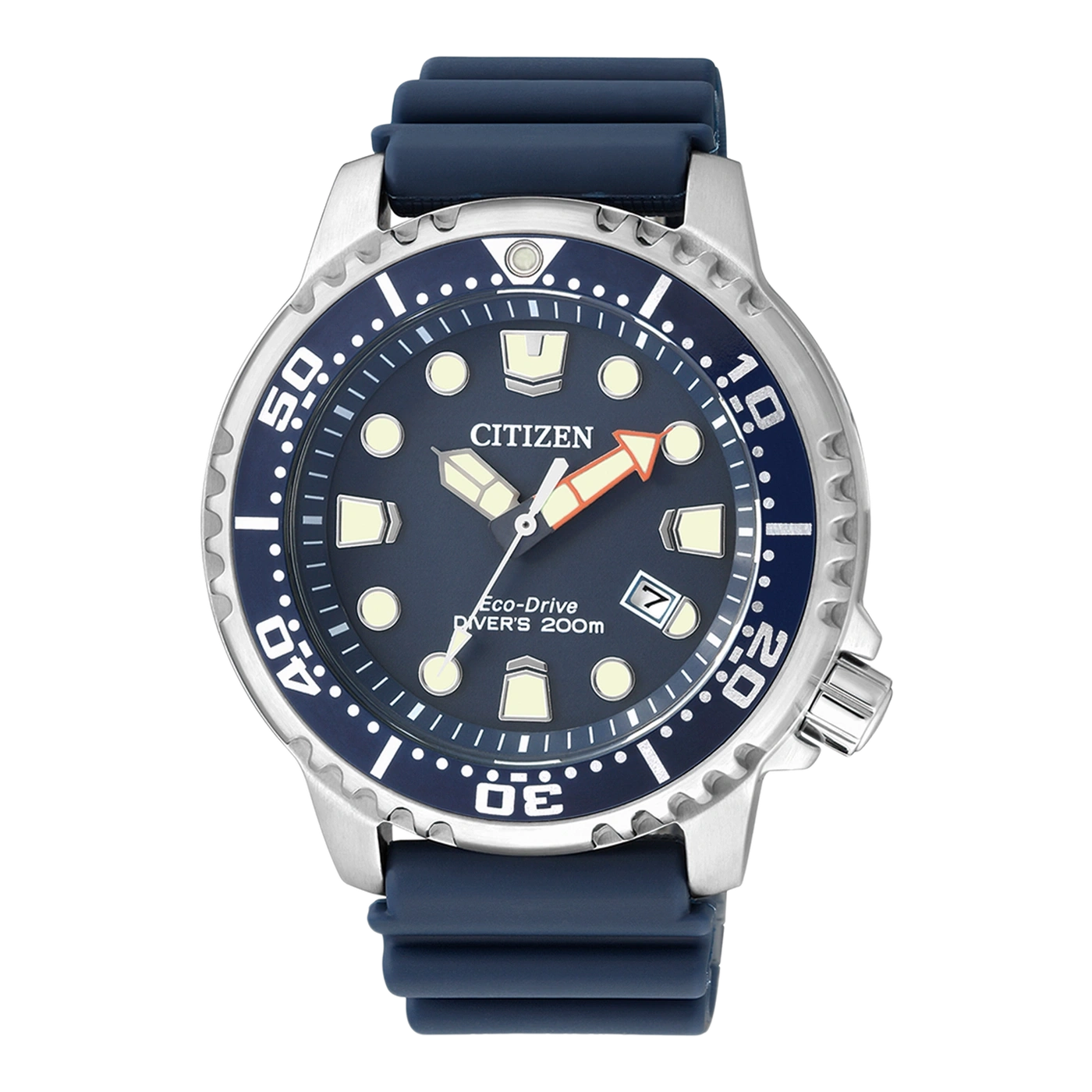 Citizen watch with blue dial and strap, silver bezel, Eco-Drive, diver's watch