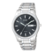 Citizen Eco-Drive watch with a black dial and silver bracelet.