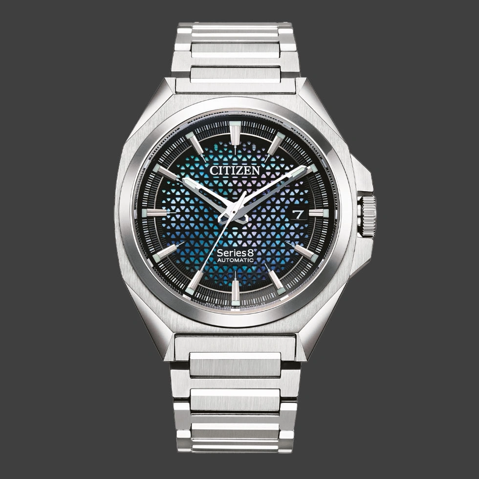 Citizen Series 8 automatic watch with a unique dial and steel bracelet.
