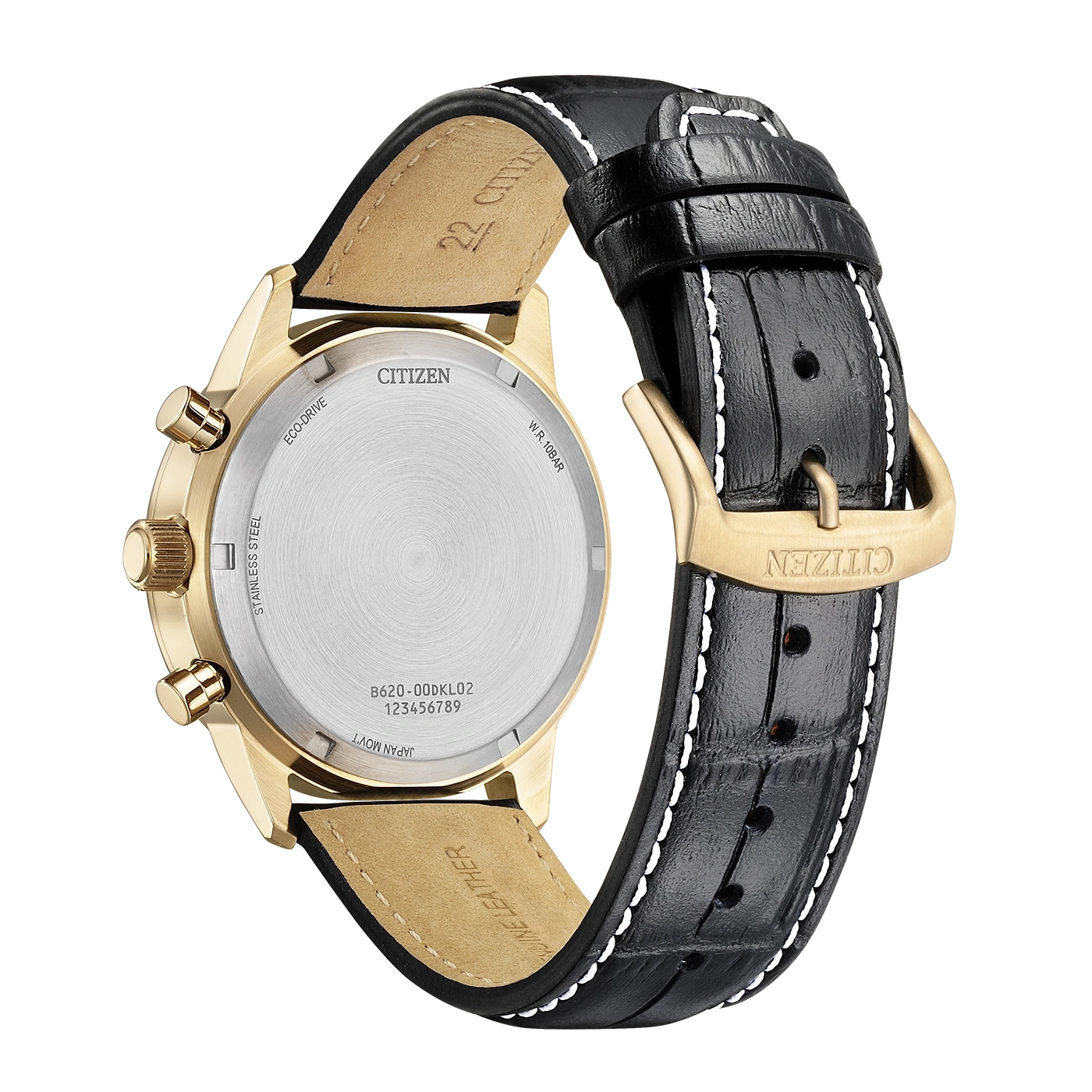 Citizen watch with black leather strap and gold case