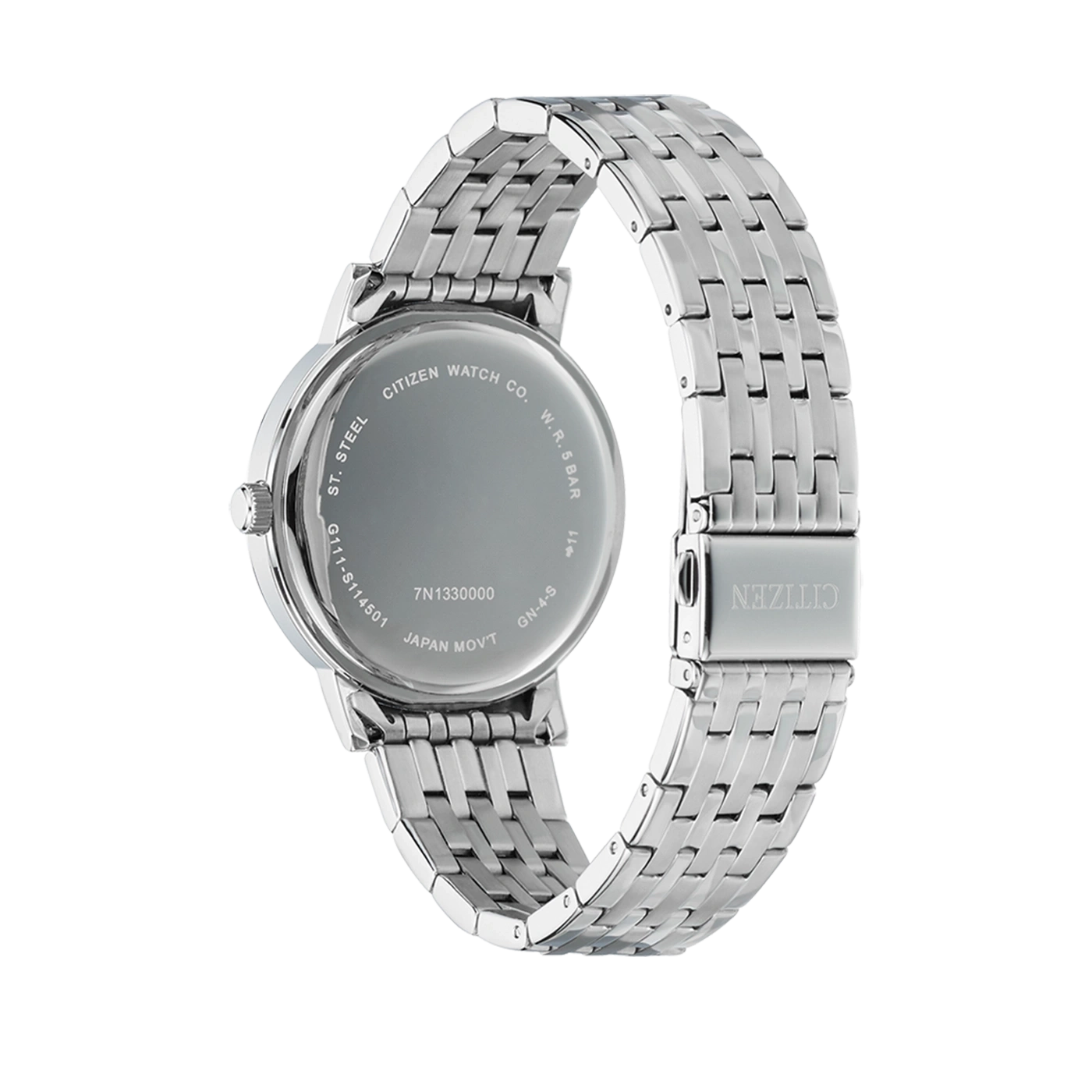 Citizen watch back, stainless steel, Japan movement, water resistant, silver bracelet