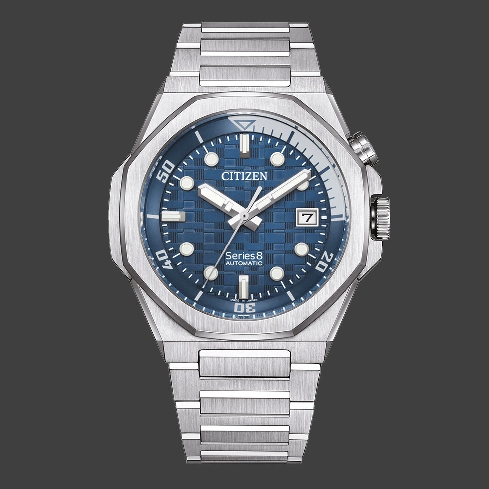 Citizen Series 8 automatic watch with blue dial and steel bracelet