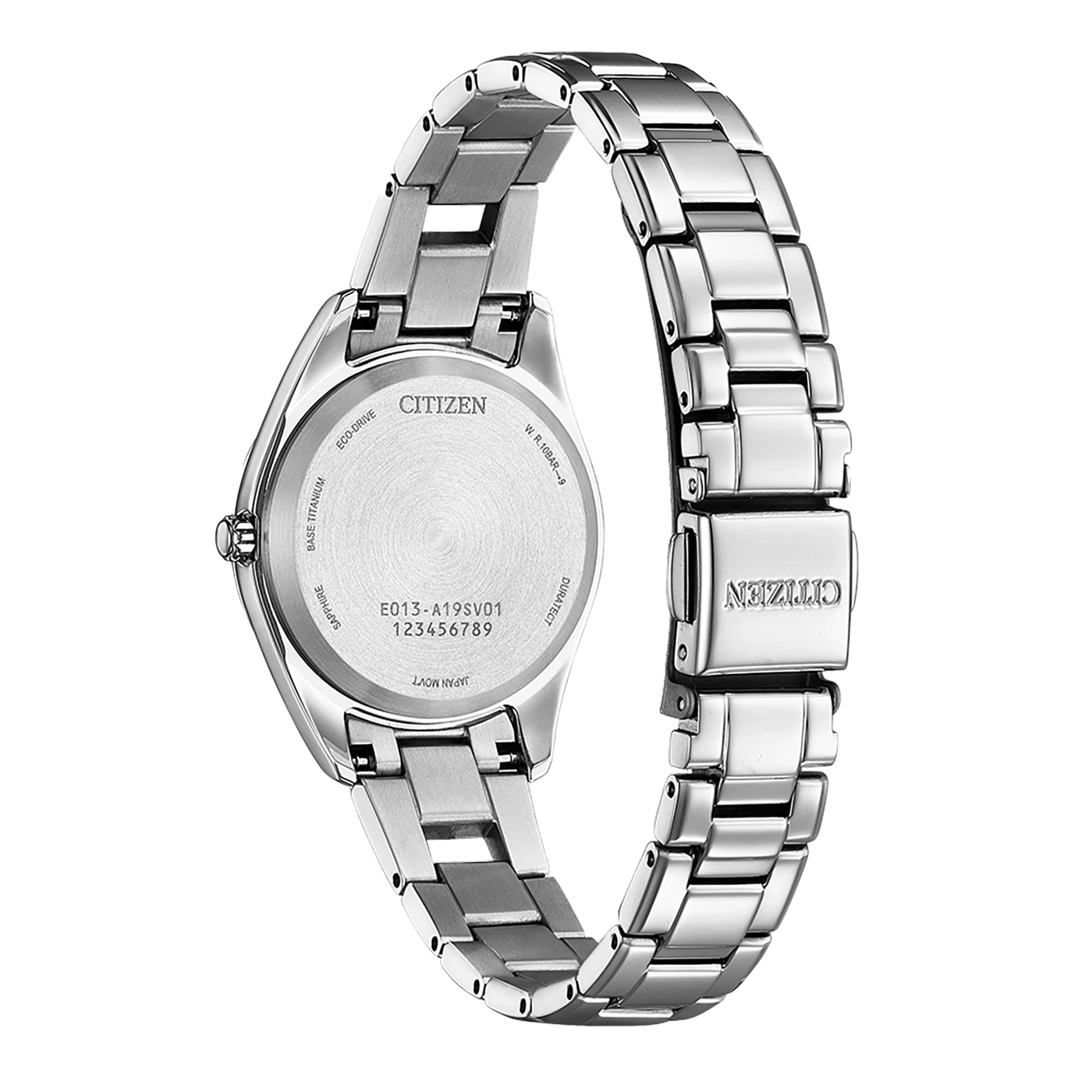 Citizen watch back, Eco-Drive, titanium, sapphire, Japan movement, Duratect, 10BAR