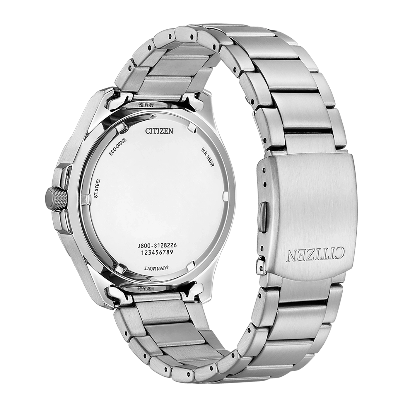 Citizen watch back, stainless steel, Eco-Drive, W.R. 10bar, Japan Movt.