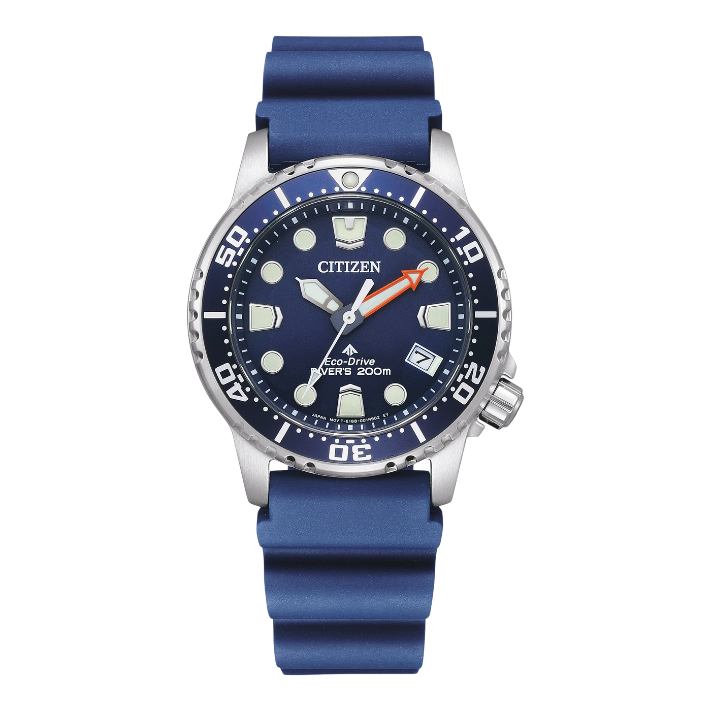 Blue Citizen watch with a blue strap and a dark blue dial.