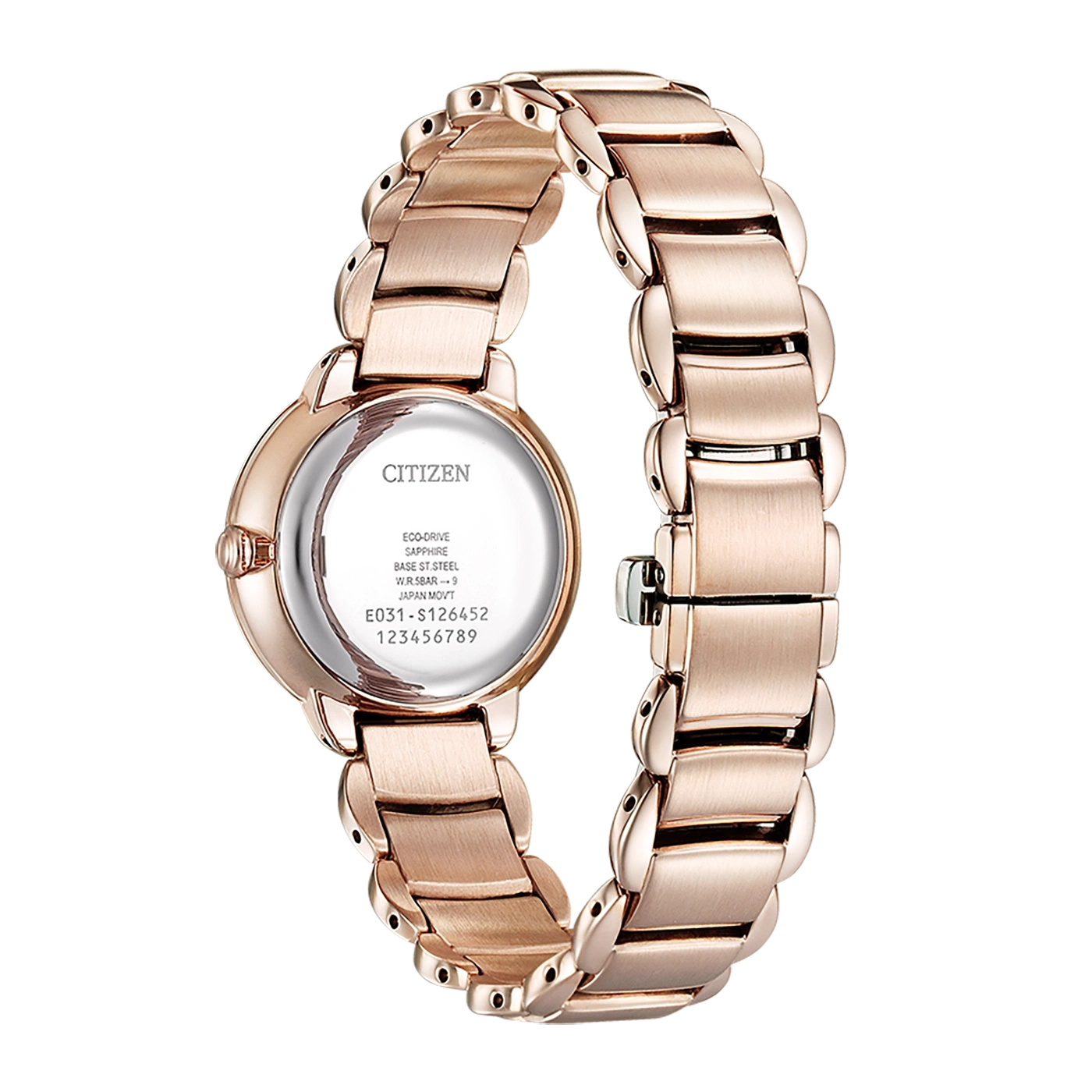 Citizen watch, rose gold, Eco-Drive, sapphire, stainless steel, elegant design