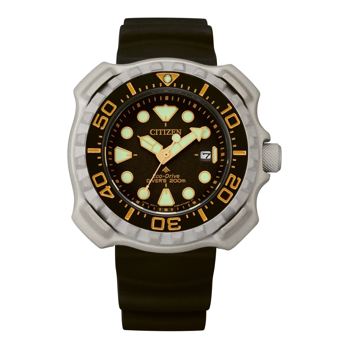 Citizen Eco-Drive Diver's 200m watch with black strap and silver bezel.