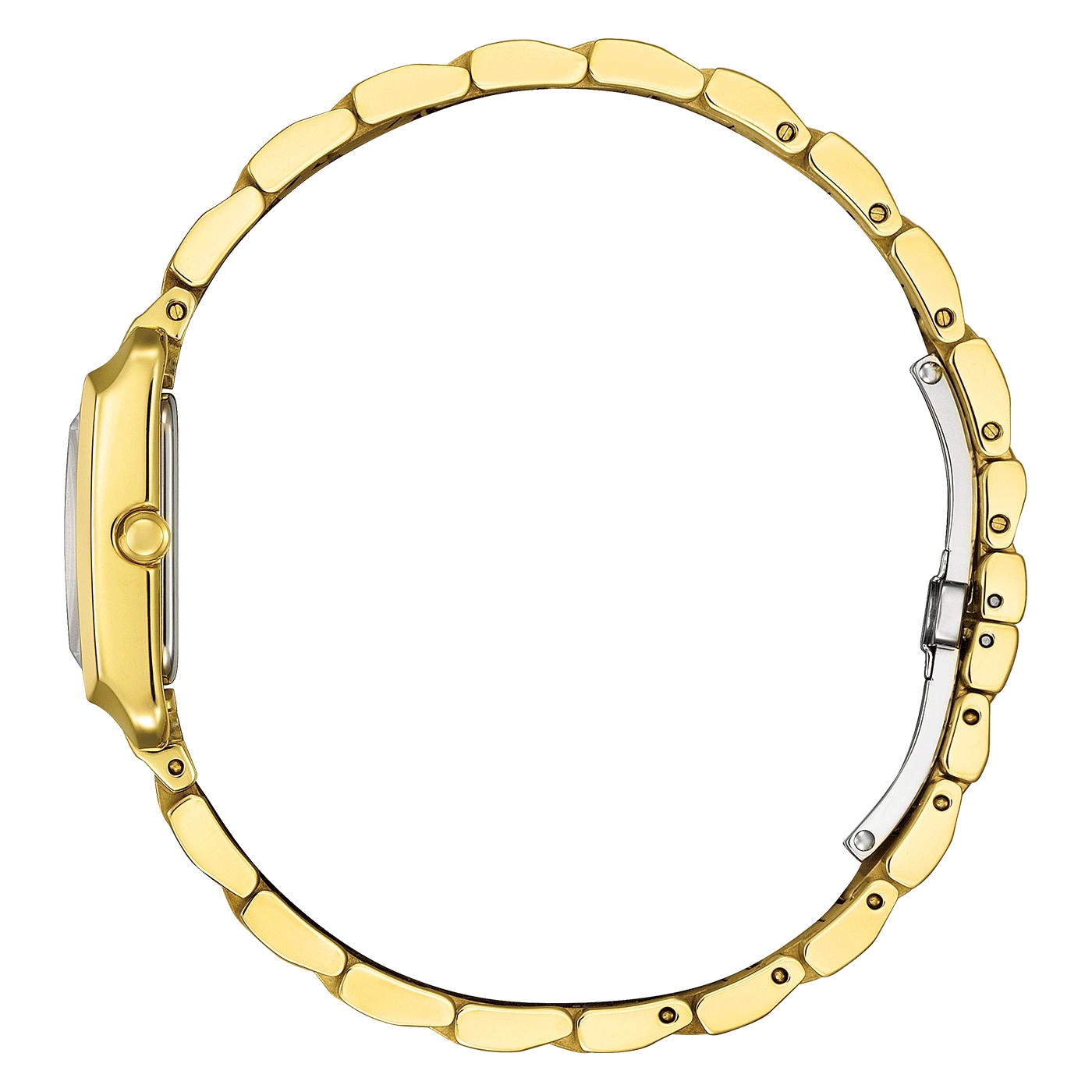 Gold watch side view, elegant design, shiny bracelet, luxury accessory, time piece