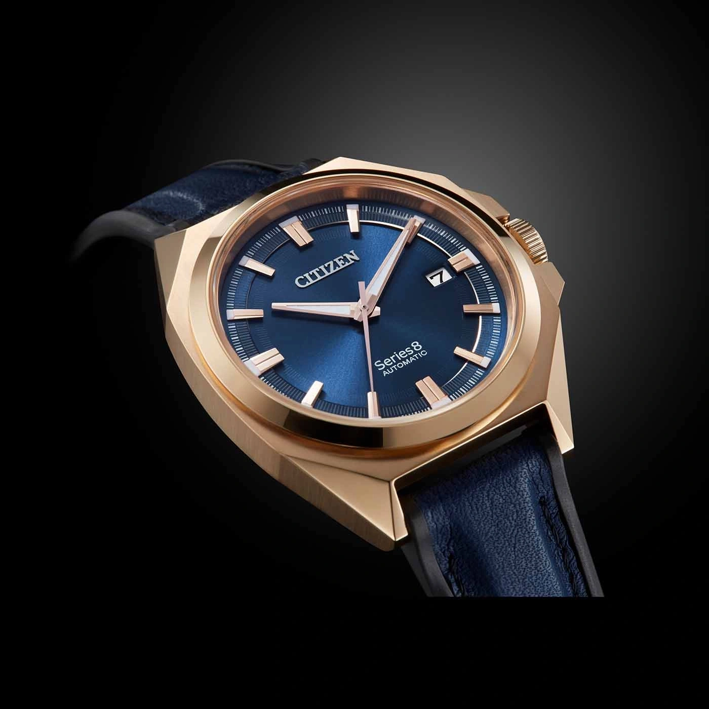 Citizen Series 8 automatic watch with blue dial and leather strap