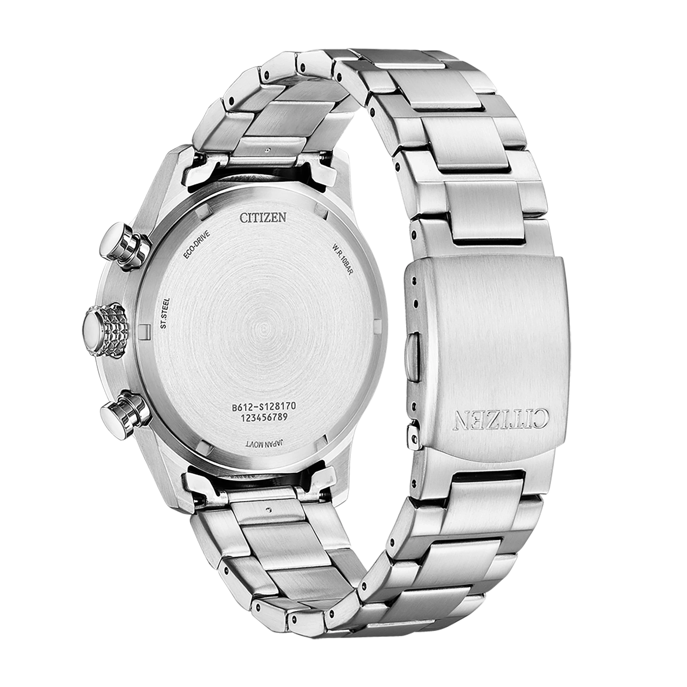 Citizen watch back, stainless steel, Eco-Drive, W.R.10BAR, Japan Movt