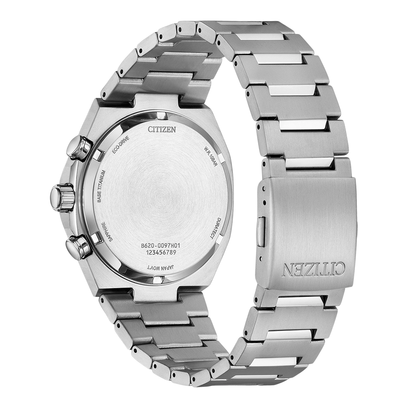 Citizen watch back, titanium, sapphire, eco-drive, water resistant, Japan movement