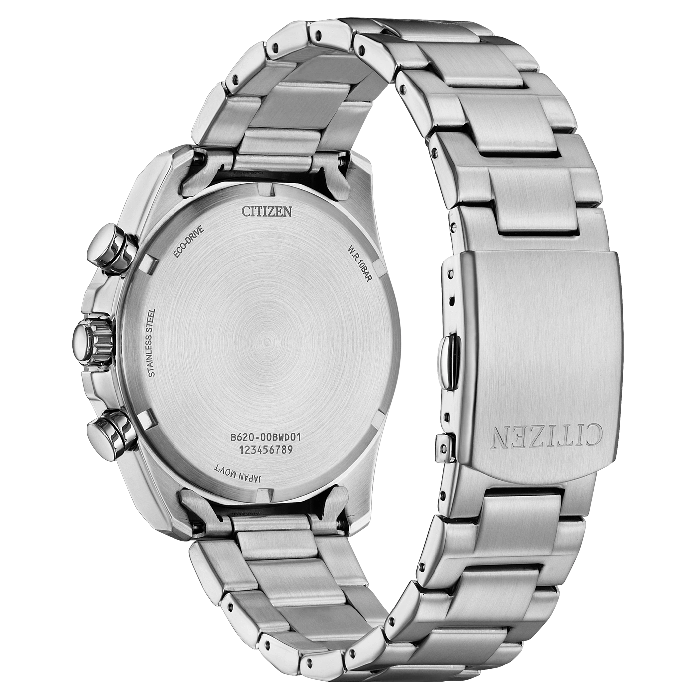 Citizen watch back, stainless steel, Eco-Drive, W.R.10BAR, Japan Movt.