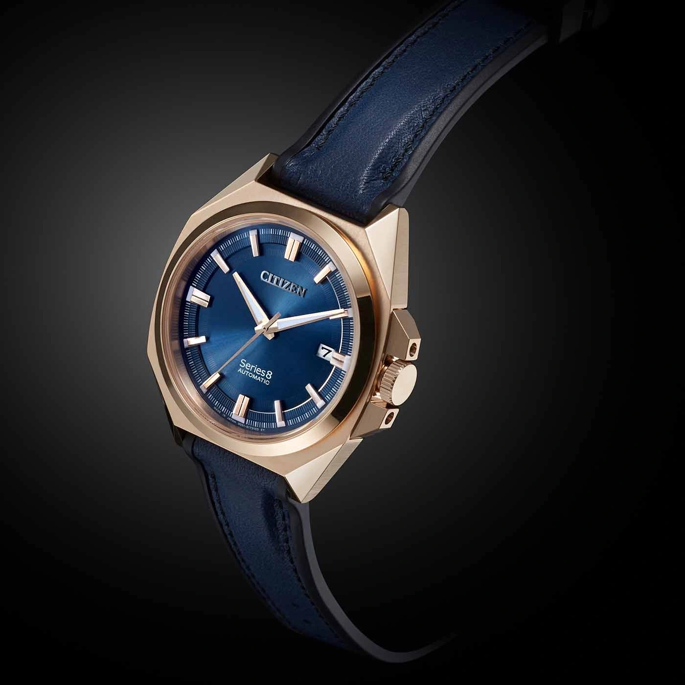 Citizen Series 8 automatic watch with blue dial and leather strap