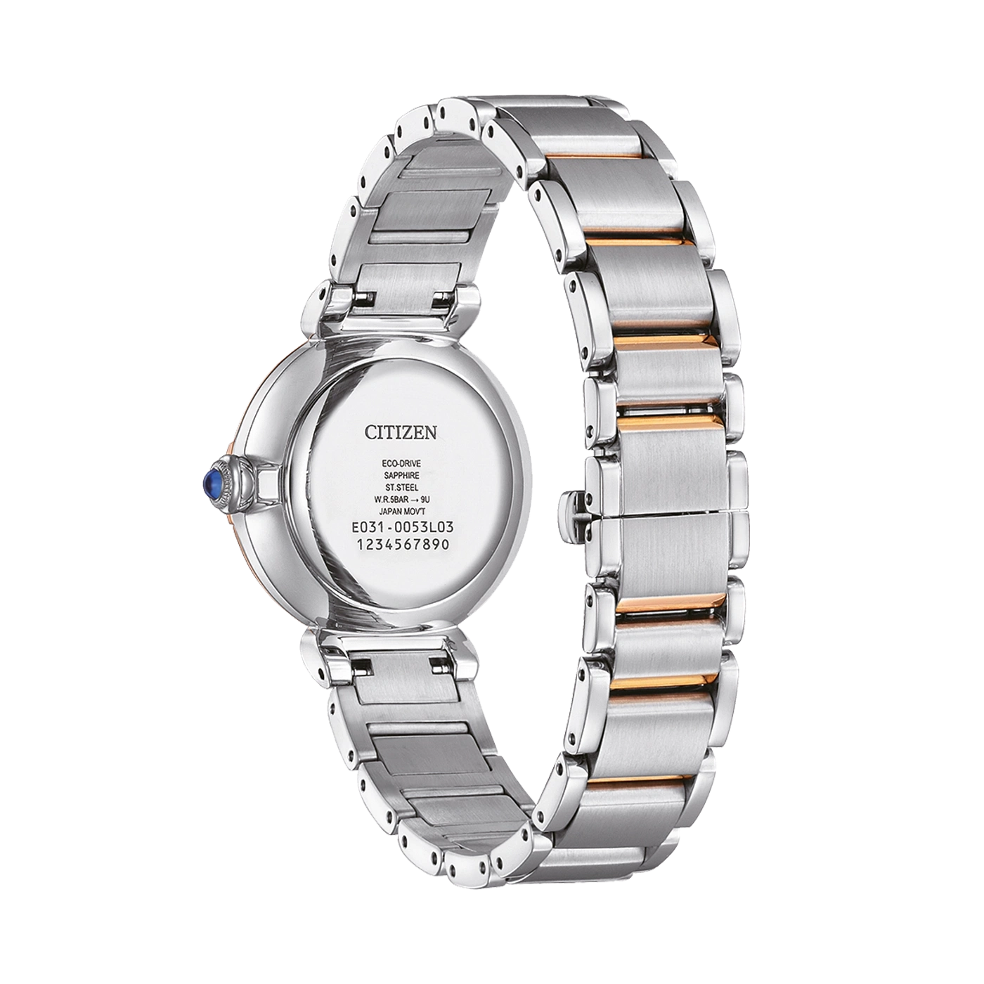 Citizen watch, silver and gold bracelet, sapphire crystal, eco-drive, stainless steel