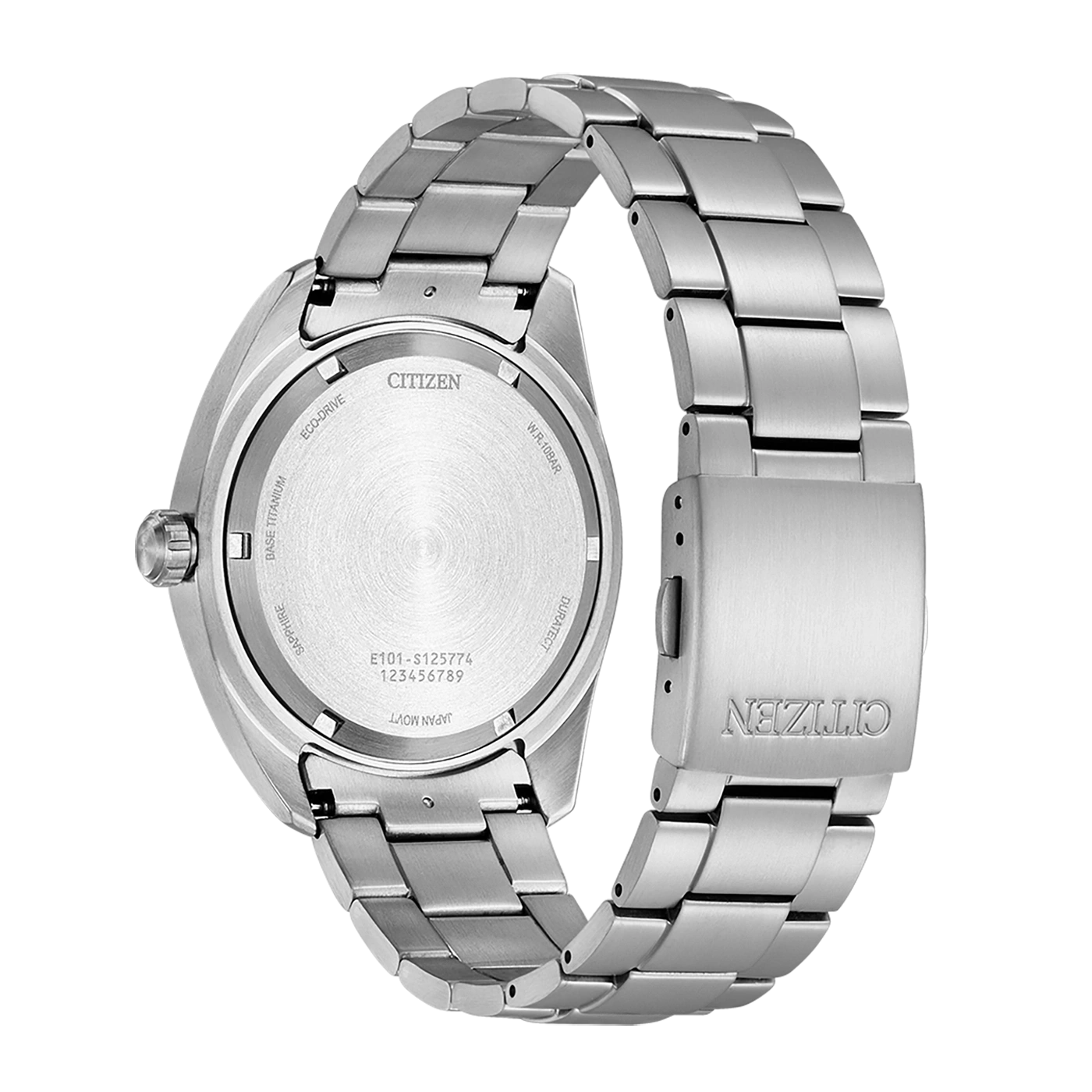 Citizen watch back, sapphire, base titanium, eco-drive, Japan movt, W.R.10BAR