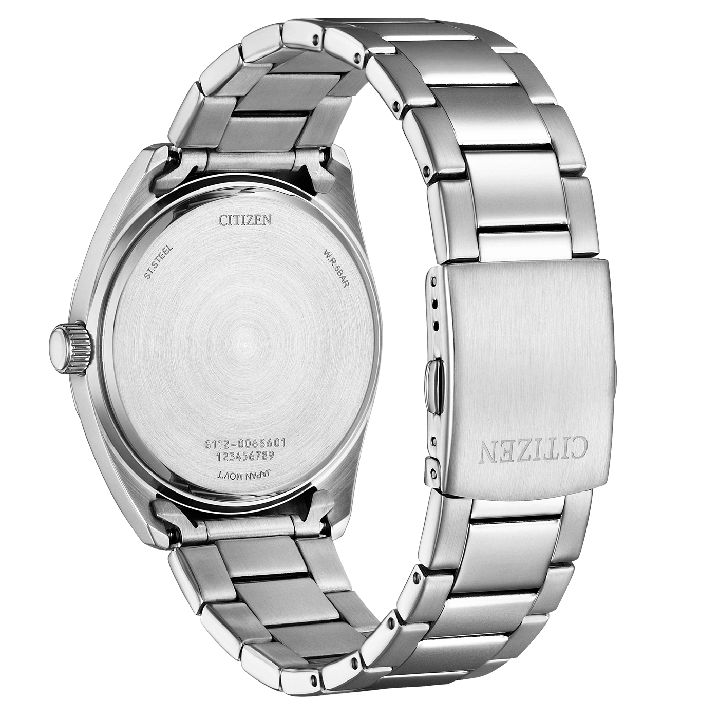 Citizen watch back with details: brand, model, and water resistance.