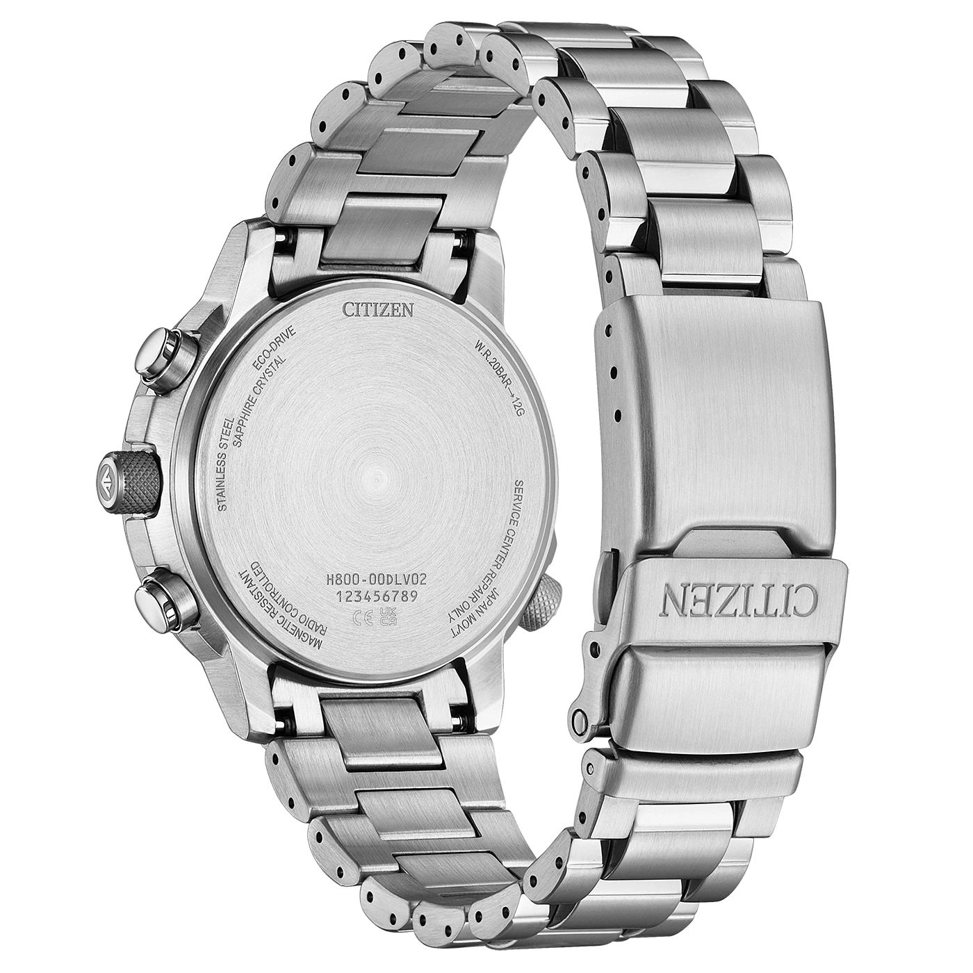 Citizen watch back, stainless steel, Eco-Drive, sapphire crystal, radio controlled