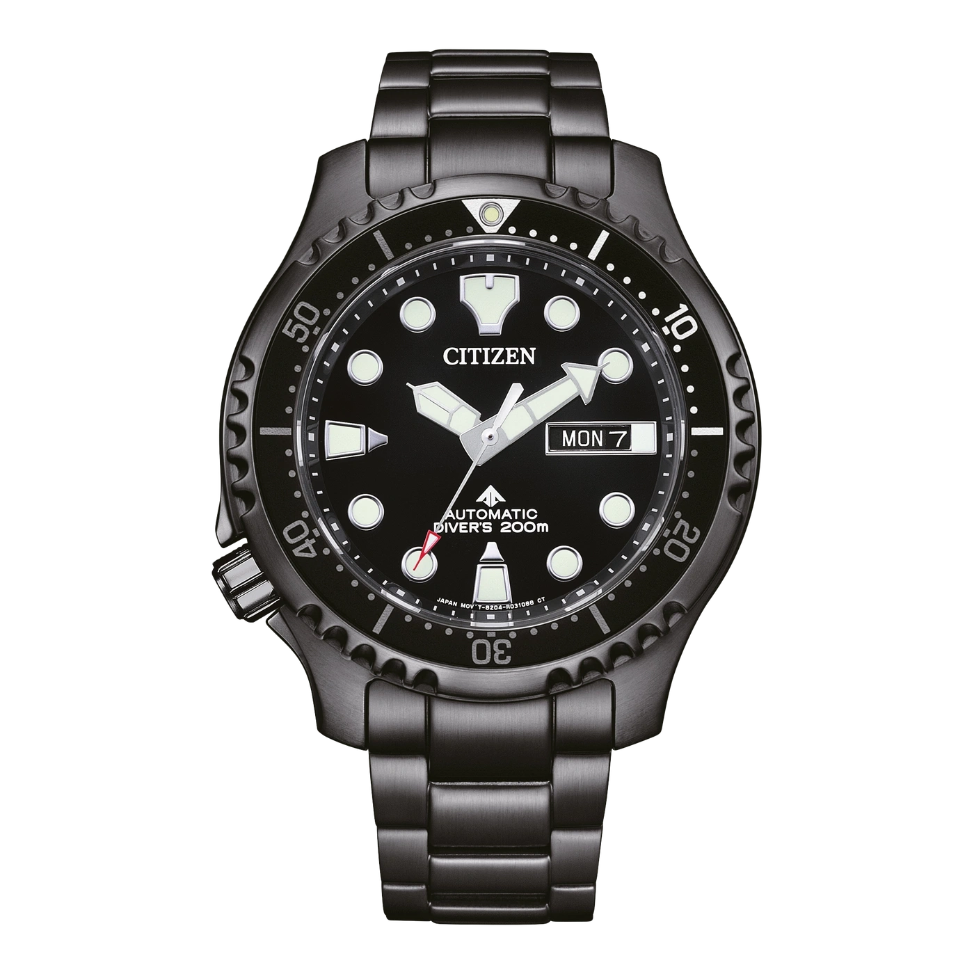 Black Citizen watch with a black dial and a day-date display.