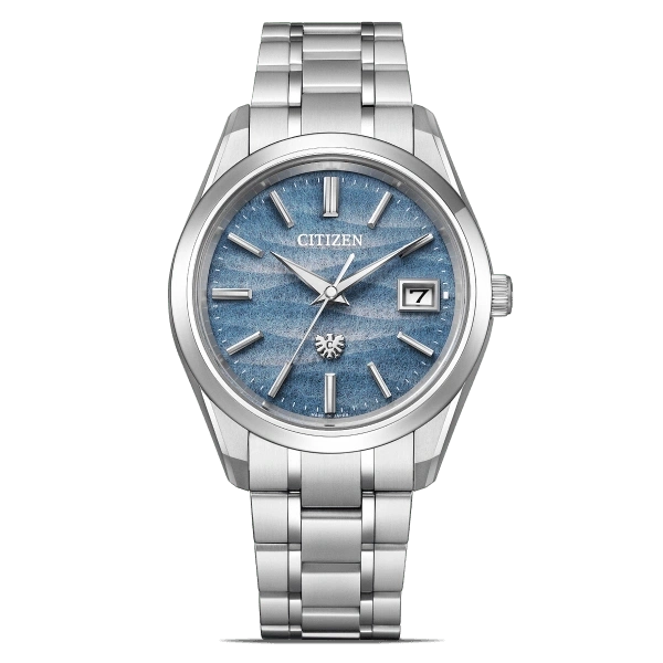 Citizen watch with blue face and silver strap, elegant design