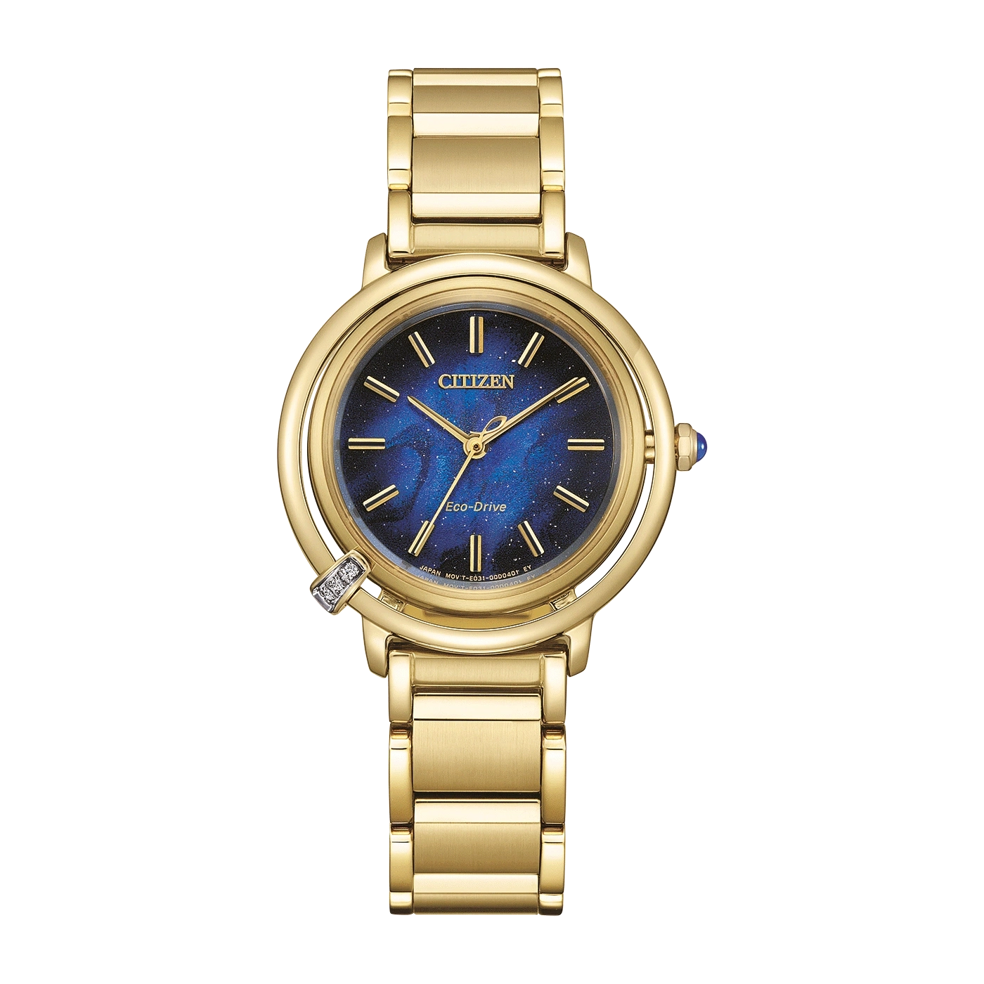 Gold Citizen watch with a blue starry dial and gold bracelet