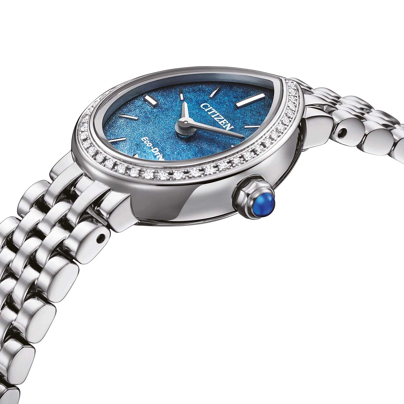 Silver Citizen watch with blue dial and diamonds