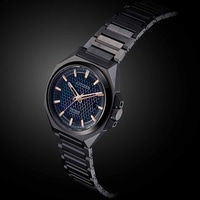 Citizen Series 8 automatic watch with a black metal bracelet and dark blue dial.