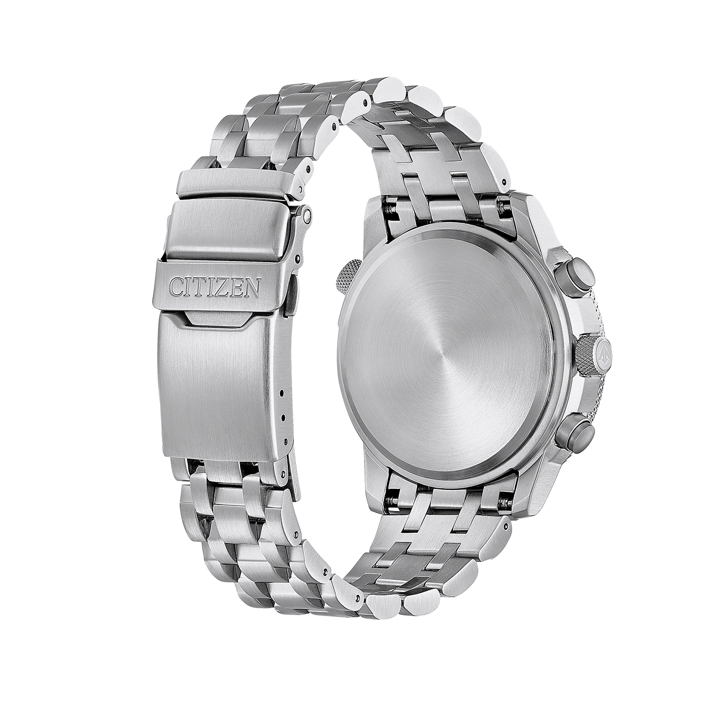 Citizen watch, stainless steel, back view, bracelet, clasp, time piece, accessory