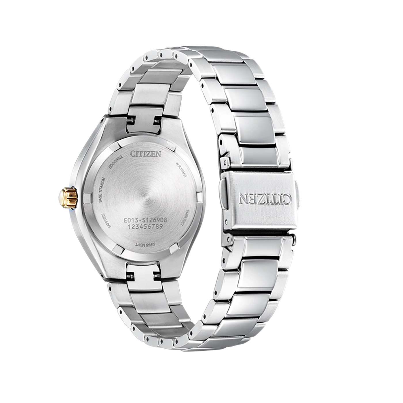 Citizen watch back, titanium, sapphire, Eco-Drive, Japan movement, water resistant