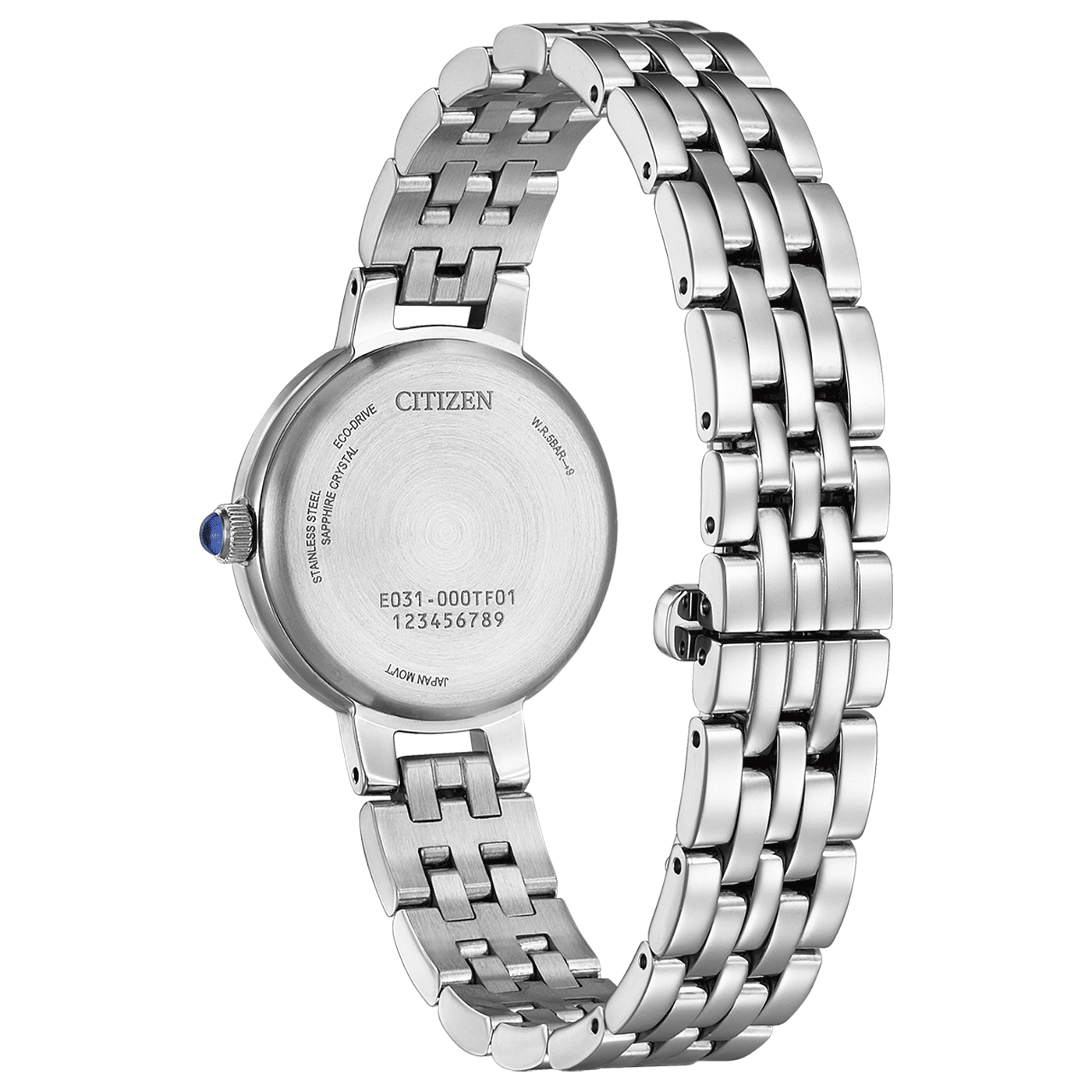 Citizen watch back, stainless steel, sapphire crystal, Eco-Drive, Japan Movt, W.R.5BAR-9