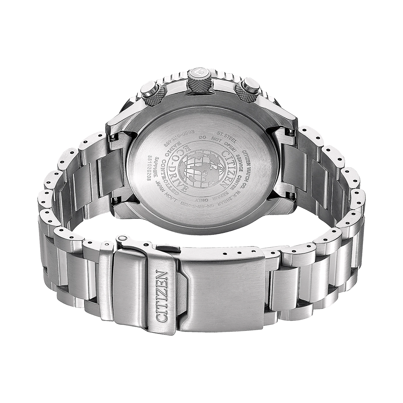Citizen watch back, stainless steel, Eco-Drive, radio controlled, sapphire glass