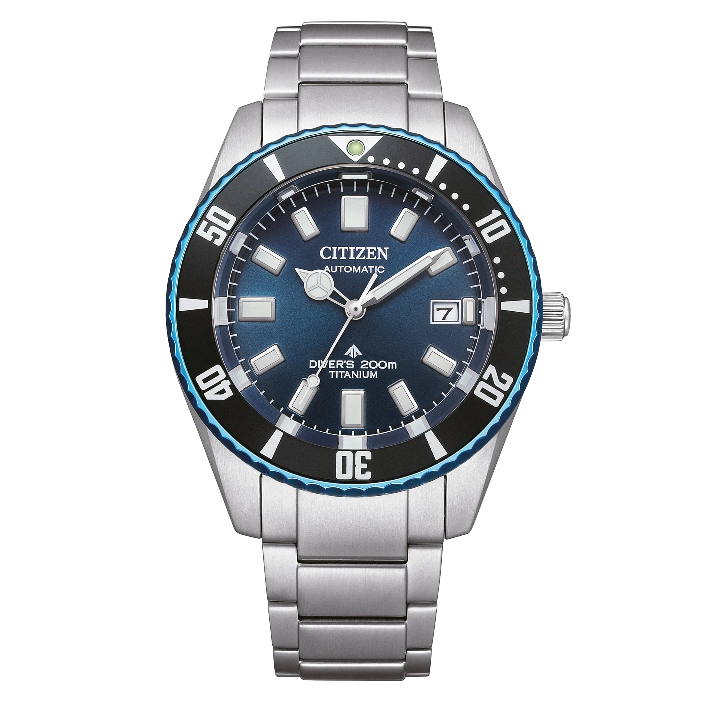 Citizen automatic diver's watch with blue dial and titanium bracelet