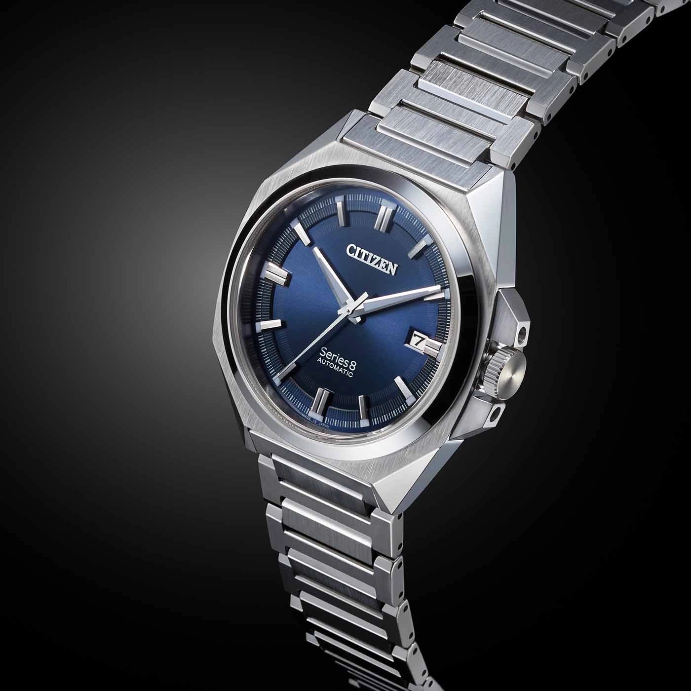Citizen Series 8 automatic watch with blue dial and steel bracelet