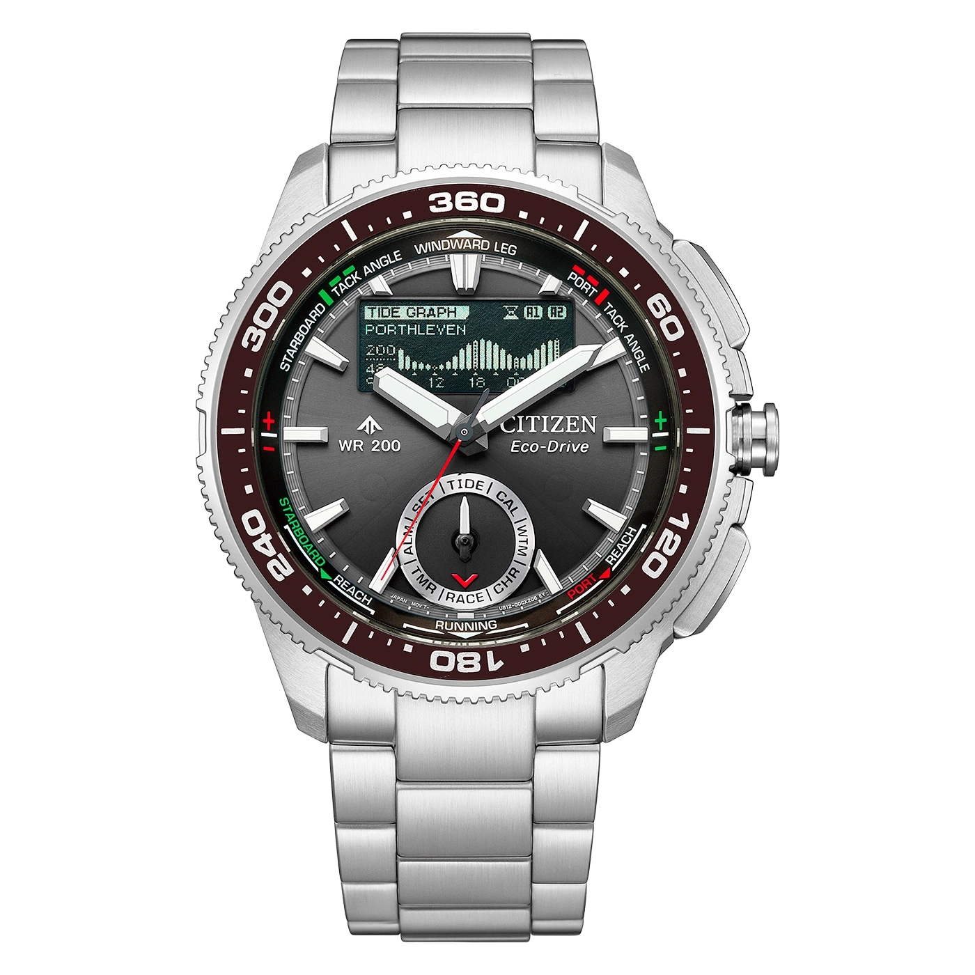 Citizen Eco-Drive watch with tide graph display.