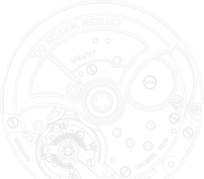 Citizen watch movement with intricate gears and markings, Japan, Caliber 0210.